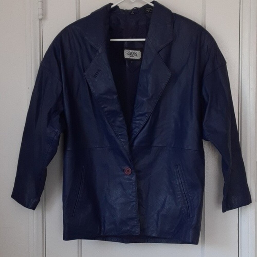Vintage Leather Jacket Purple Blazer Coat XS